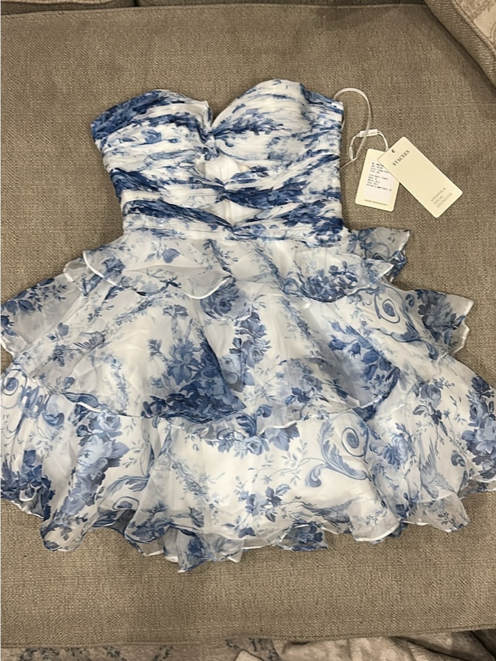 Strapless Blue Floral Ruffle Dress - Brand NEW- Never worn